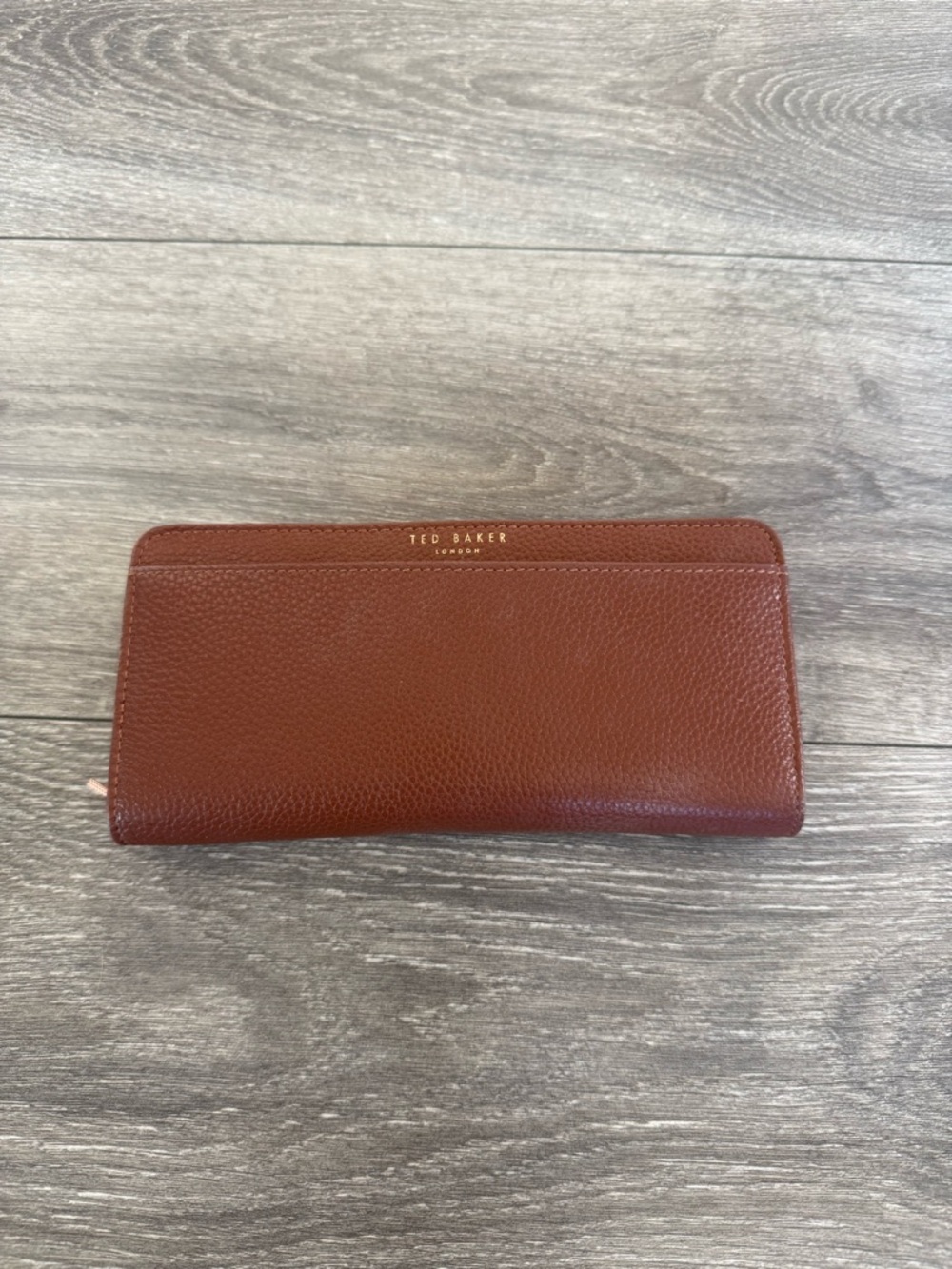 Ted Baker Chestnut Brown Pebbled Leather Zip Wallet
